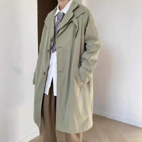 Male Classic Long Sleeve Trench Coat Streetwear Overcoat