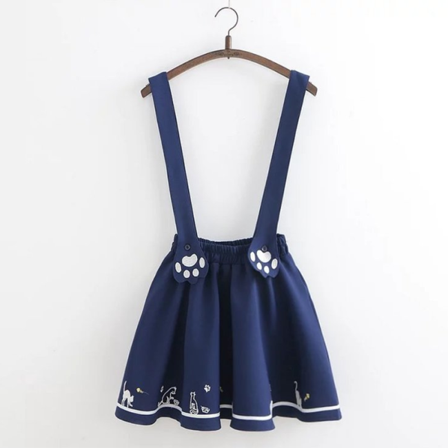 Cat Claw Embroidery Sweet Overall Dress