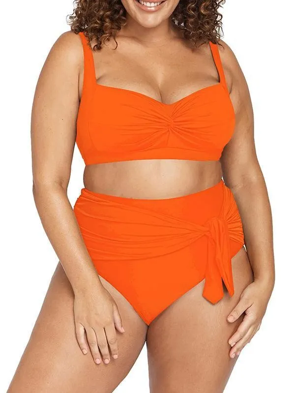 Sexy Plus Size Bathing Suits Twist Front High Waisted Bikini Set