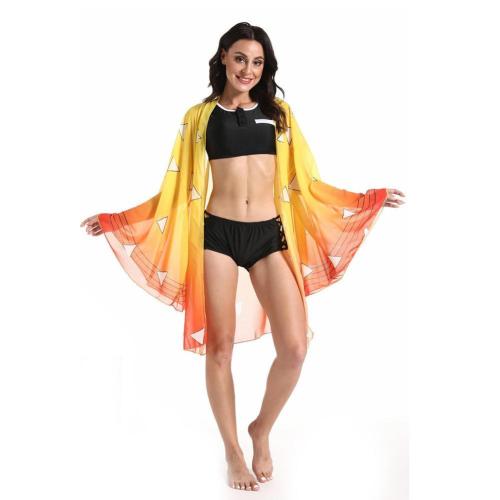 Anime Demon Slayer Kimetsu No Yaiba Agatsuma Zenitsu Bikini Beach Swimsuit Set Cosplay Costume