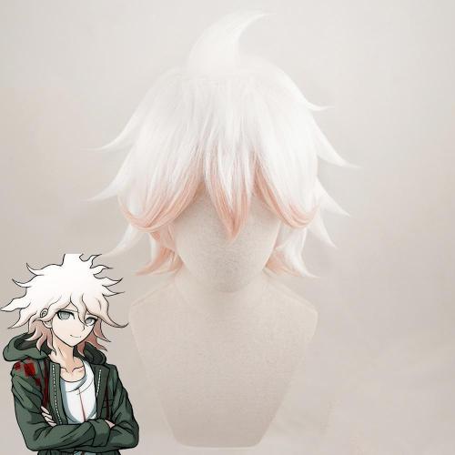 Super Danganronpa 2 Komaeda Nagito White Pink Cosplay Wig