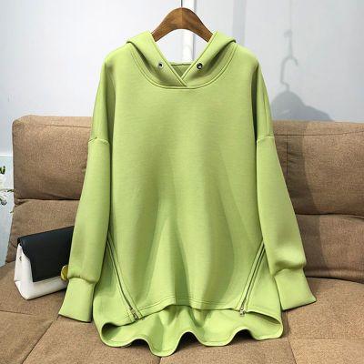 Autumn Korean Thin Long Sleeve Side Zipper Hoodie Sweatshirt Loose Oversize Pullover