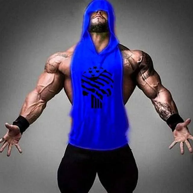 Brand Gym Clothing Fitness Men Cotton Tanktop With Hooded