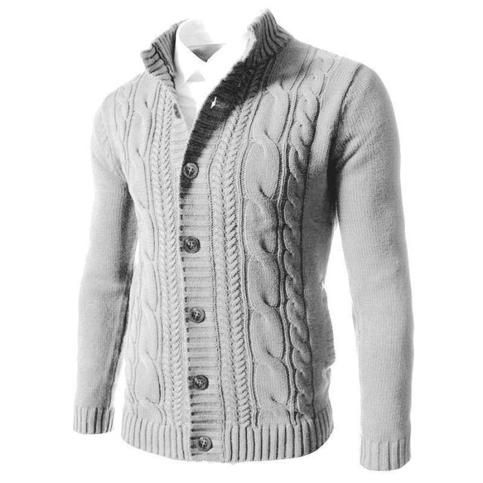 Men Fashion Slim Stand-Up Knitted Cardigan Sweater