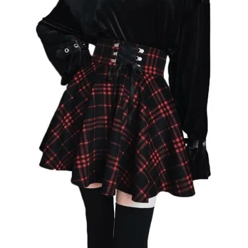 Red Plaid Skirt (Up To 4Xl)