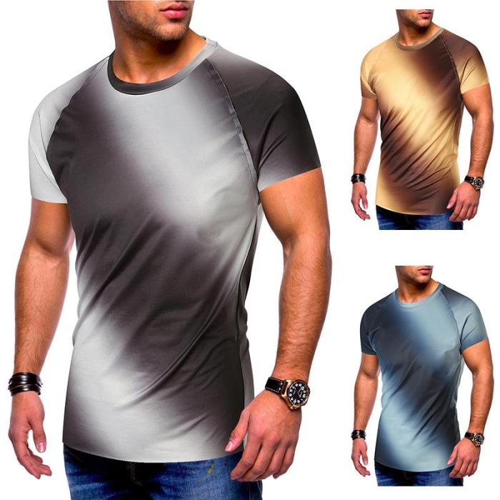 Men'S Slim Gradient Print O-Neck Breathable Shirt
