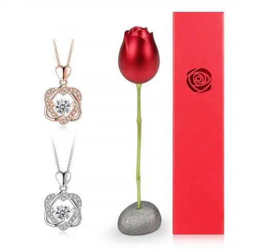 Heart Necklace Set With Rose