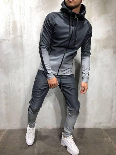 Men'S 3D Gradient-Color Zipper Streetwear Hoodies Set