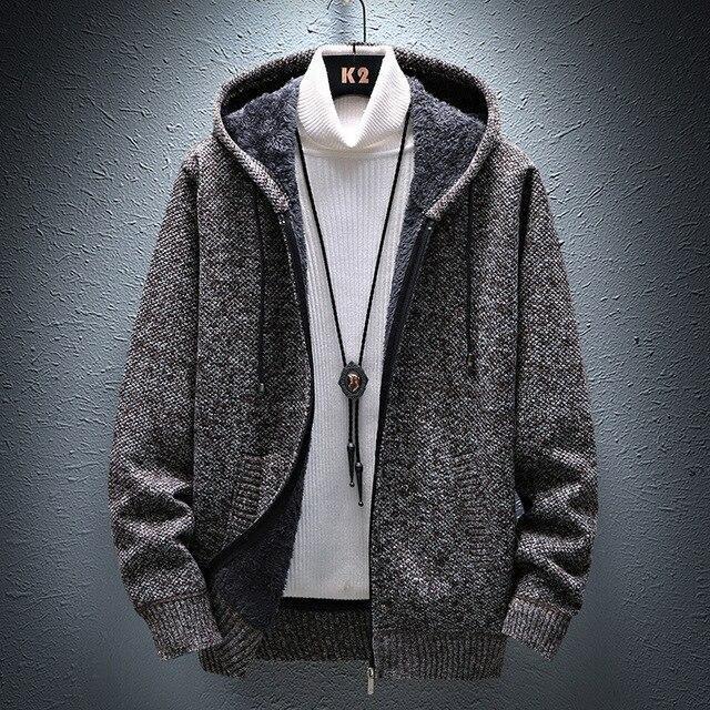 Winter Mens Fleece Sweatercoat Hooded Cardigan