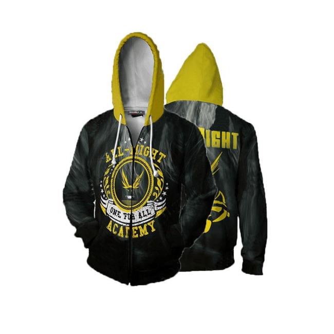 My Hero Academia Anime All Might One For All Cosplay Unisex 3D Printed Mha Hoodie Sweatshirt Jacket With Zipper