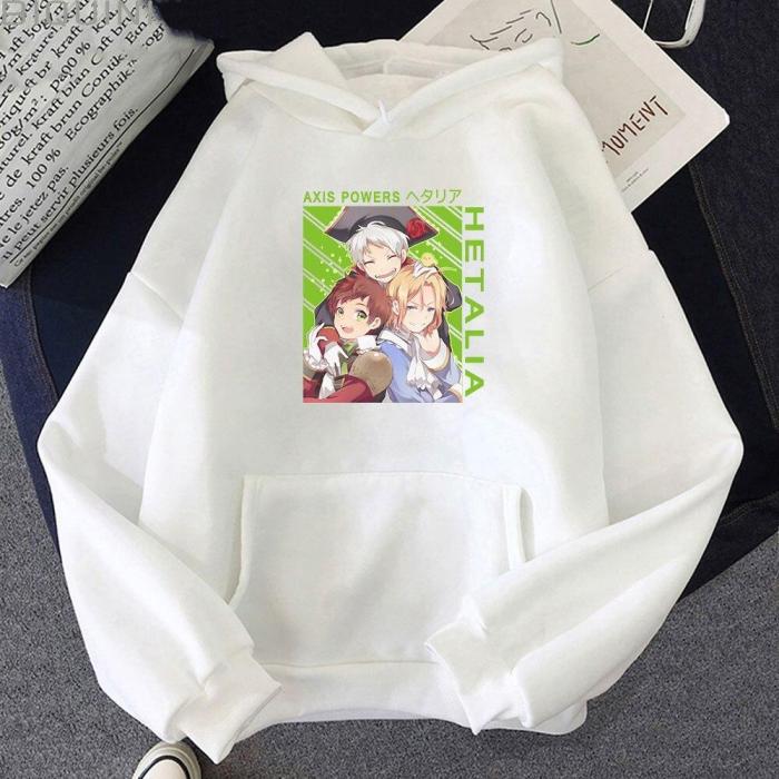 Hetalia Anime Loose Aesthetic Pink Oversize Sweatshirts Long Sleeve Trendy Harajuku Hoodie