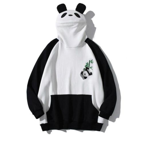 Panda Ears Zipper Bamboo Embroidery Pocket Oversized Hoodie