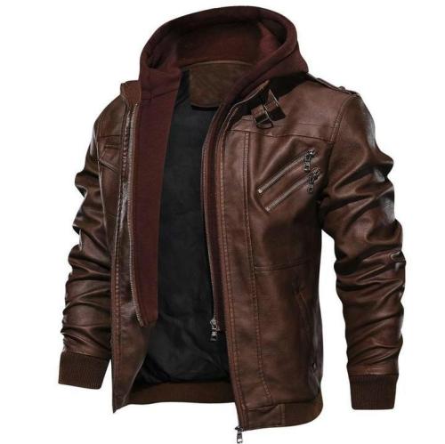 Manswears Outwear Leather Jacket Hooded Motorcycle Coat