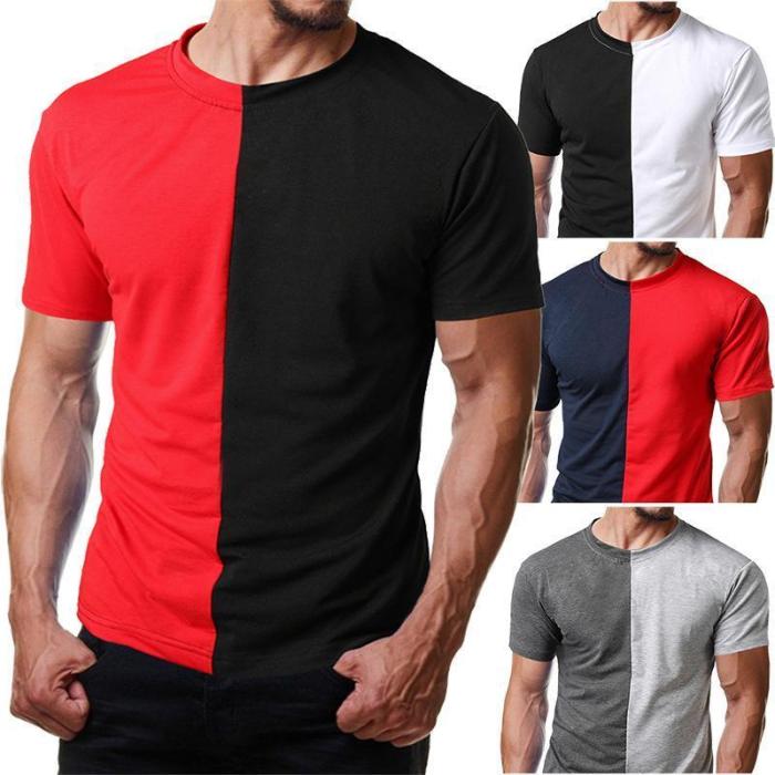 Men'S Splice T-Shirt Solid Color Comfortable Clothing
