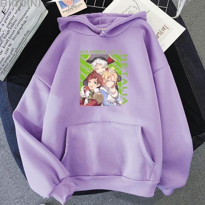 Hetalia Anime Loose Aesthetic Pink Oversize Sweatshirts Long Sleeve Trendy Harajuku Hoodie