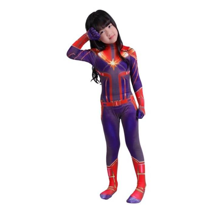 Kids Captain Marvel Zentai Jumpsuit Suit Halloween Cosplay Costume