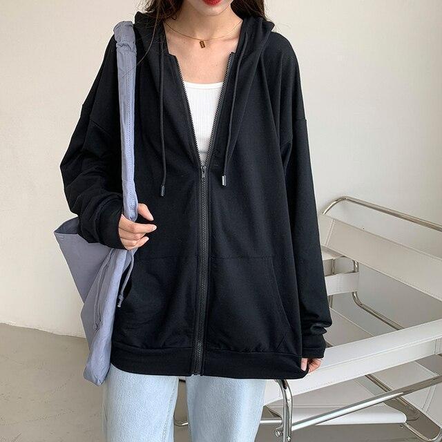 Korean Women Oversize Zip Up Hooded 