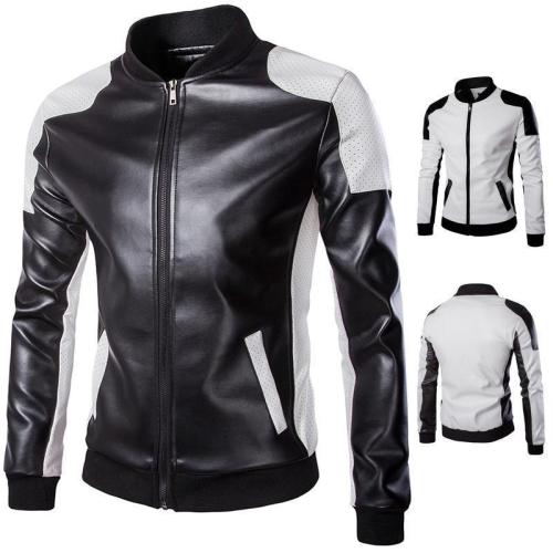 Men'S Stand Collar Trend Black And White Color Matching Jacket