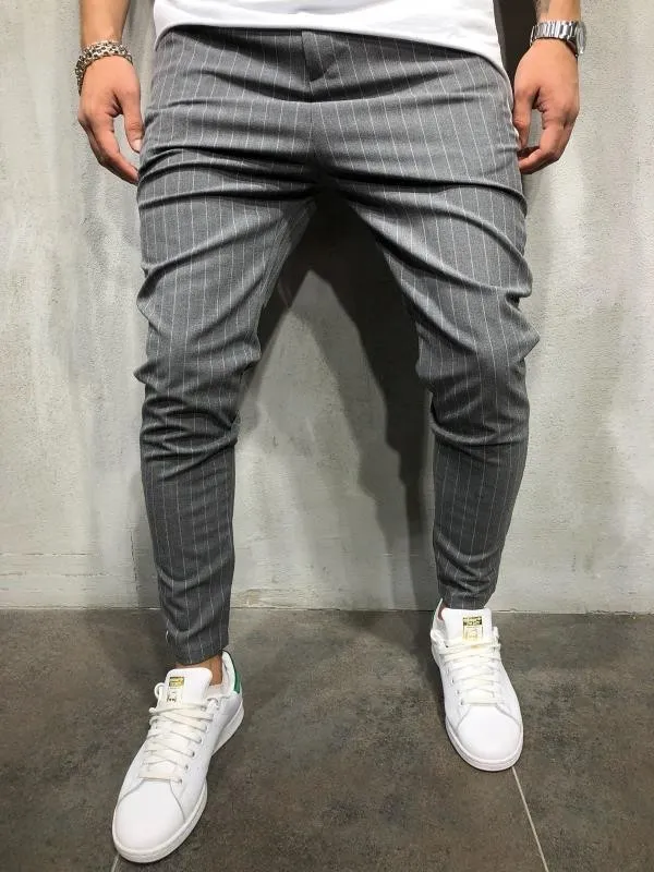 Men'S Stripe Elastic Waist Slim Casual Tousers
