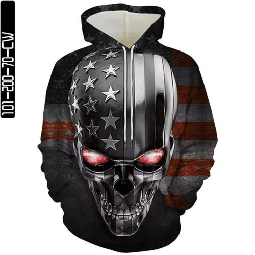 Black Skull Man Head Eyes Shining American Flag Movie Cosplay Unisex 3D Printed Hoodie Sweatshirt Pullover
