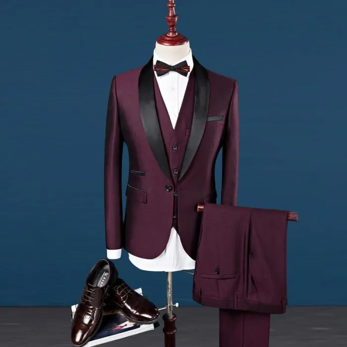Green Collar Tuxedo Groom Suit For Business Casual Men'S Wear