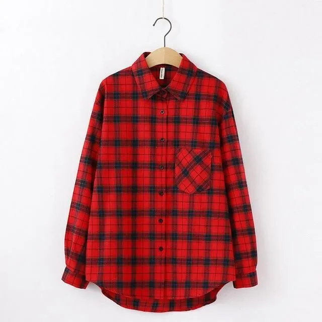 Fashion Women Plaid Shirt Chic Checked Blouse Long Sleeve Female Casual Print Shirts Loose Cotton Tops Blusas Spring S
