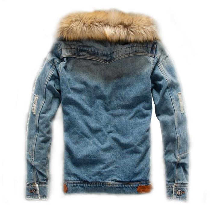 Winter Mens Denim Fleece Jackets Wool Liner Coats