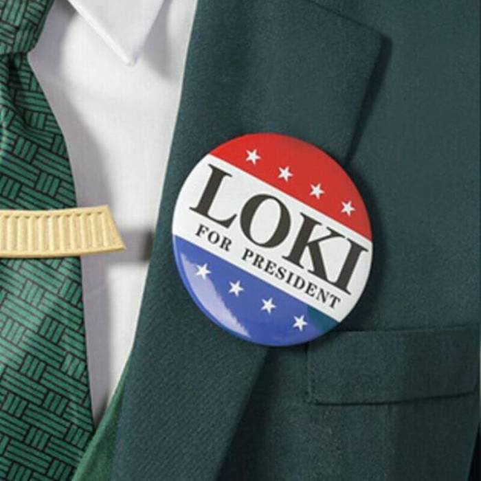 Loki For President Badge Cosplay Acrylic Brooch Pins Accessories Props