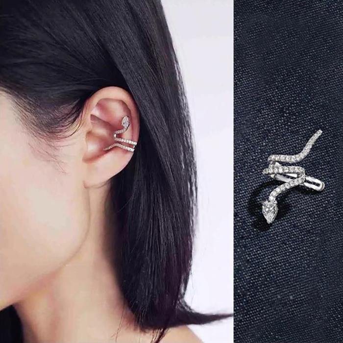 Rhinestone Embellished Snake Ear Cuff Earrings