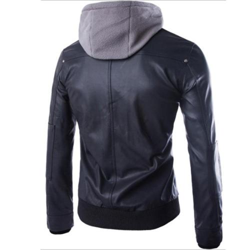 Double-Layer Hooded Zipper Men'S Leather Jacket