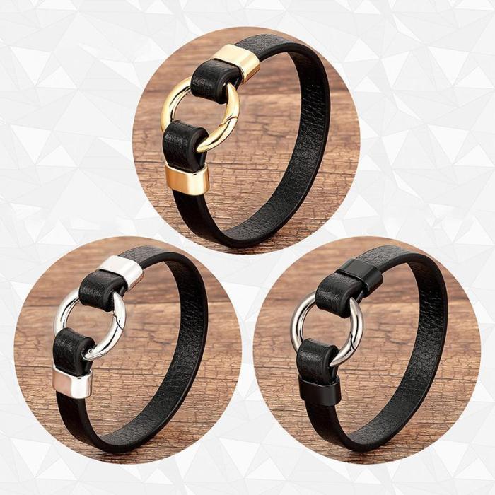 On-Trend Metal Round Charm Leather Bracelet