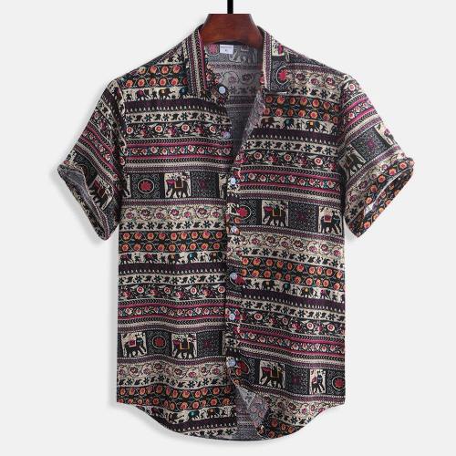 Floral Printing Ethnic Style Cotton Shirts Short Sleeve-9