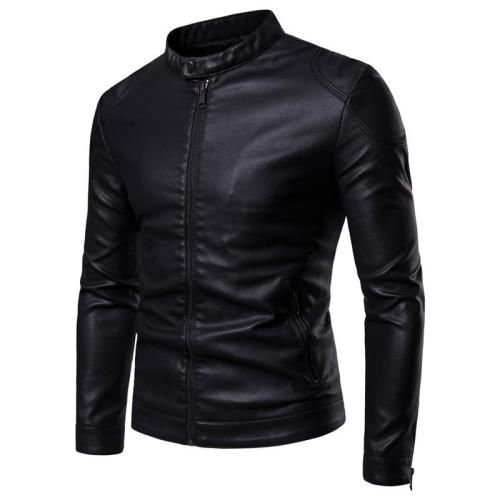 Autumn And Winter  Simple Stand Collar Men Motorcycle Leather Jacket