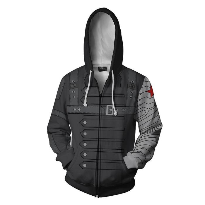 Avengers Movie Winter Soldier Bucky Barnes White Wolf Cosplay Unisex 3D Printed Hoodie Sweatshirt Jacket With Zipper