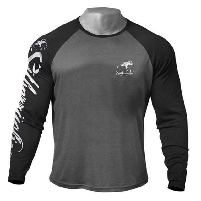 Casual Long Sleeve Cotton T-Shirt Men Gym Fitness Bodybuilding Workout