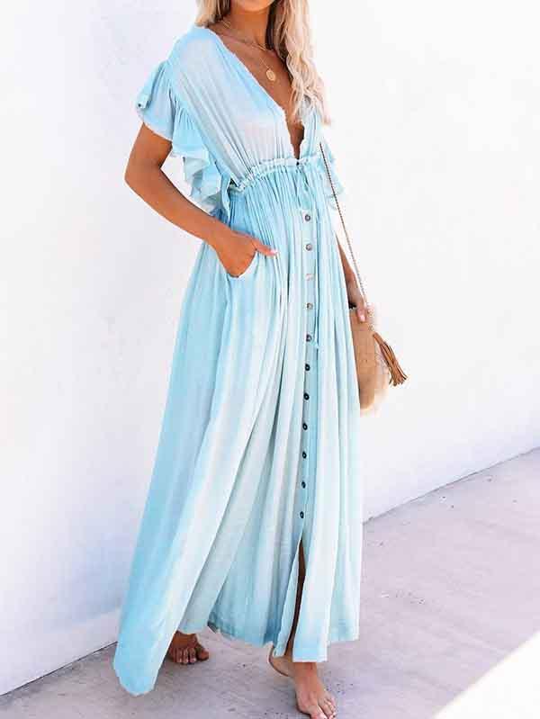 Womens Beach Cover Up Dress See Through Empire Maxi Dress