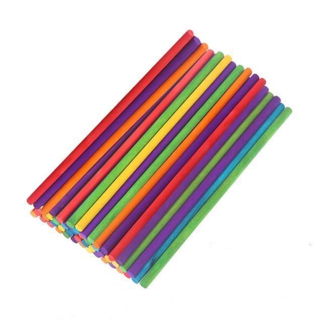 50Pcs Diy Wooden Stick Popsicle Ice Cream Sticks Colorful Hand Crafts Art Creative Educational Toys For Children Kids Baby