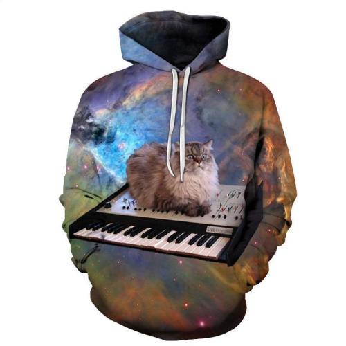 Space Piano Cat 3D Sweatshirt Hoodie Pullover