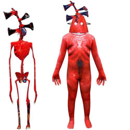 Kids Siren Head Red Jumpsuit With Headgear Halloween Cosplay Costume
