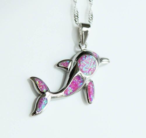 Cute Fire Opal Style Dolphin Necklace