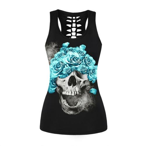 Skull & Blue Roses Women Tank Top
