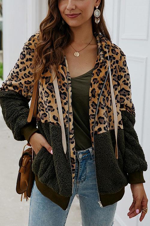 Zoeychic Leopard Zip-Up Patchwork Hooded Coat(5 Colors)