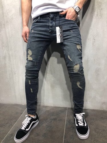 Mens Fashion Ripped Stretch Fit Jeans