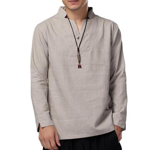 Cotton Stand Collar Solid Color Casual Loose T Shirts