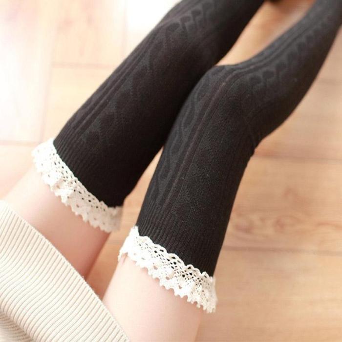 Lace Over Knee Cotton Stockings
