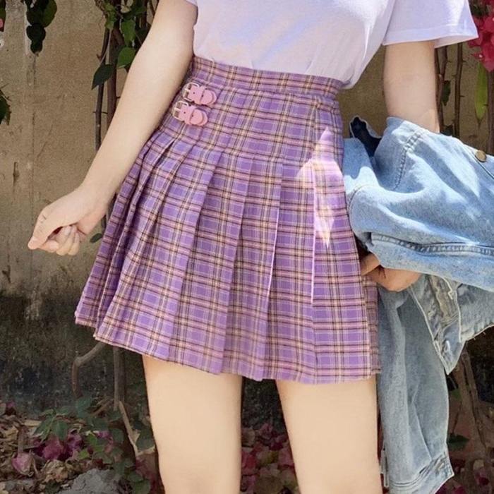 Purple Plaid High Waist Skirt