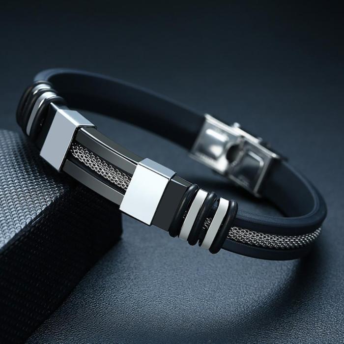 Punk Style Stainless Steel Silicone Wristband Bracelet