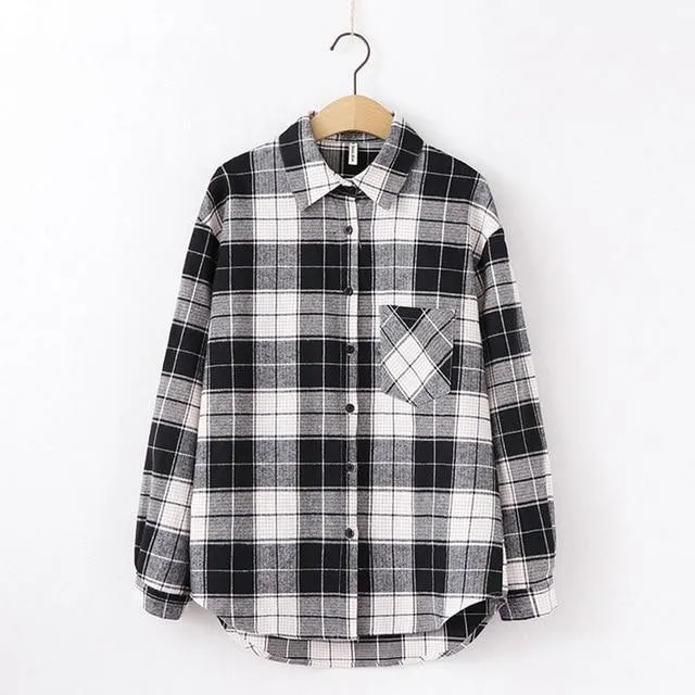 Fashion Women Plaid Shirt Chic Checked Blouse Long Sleeve Female Casual Print Shirts Loose Cotton Tops Blusas Spring S