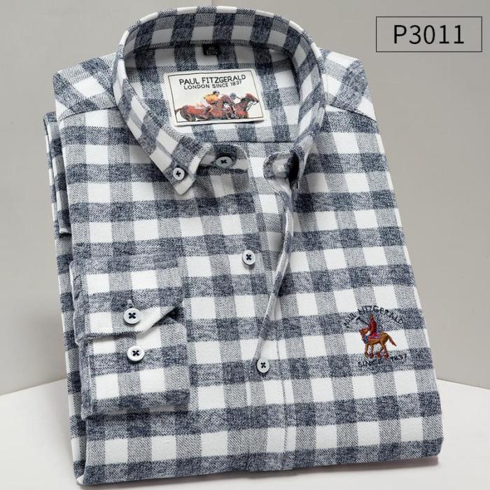 Men'S Premium Winter Plaid 100% Pure Cotton Business Shirt