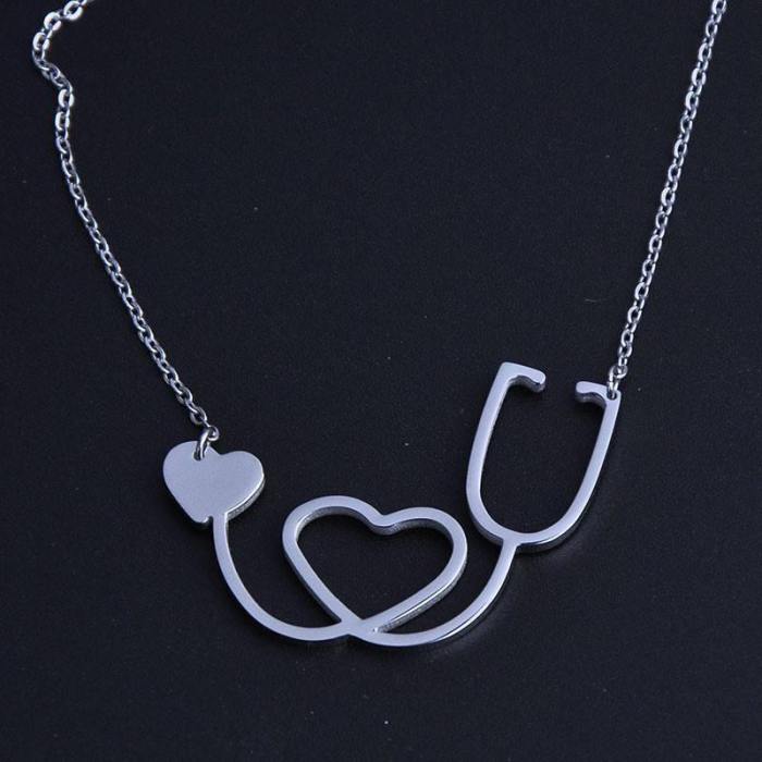 Medical Stethoscope Heart Necklace